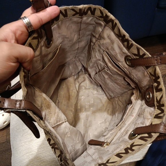 Michael kors jet set logo north south tote bag purse beige and brown MK print - Picture 5 of 6